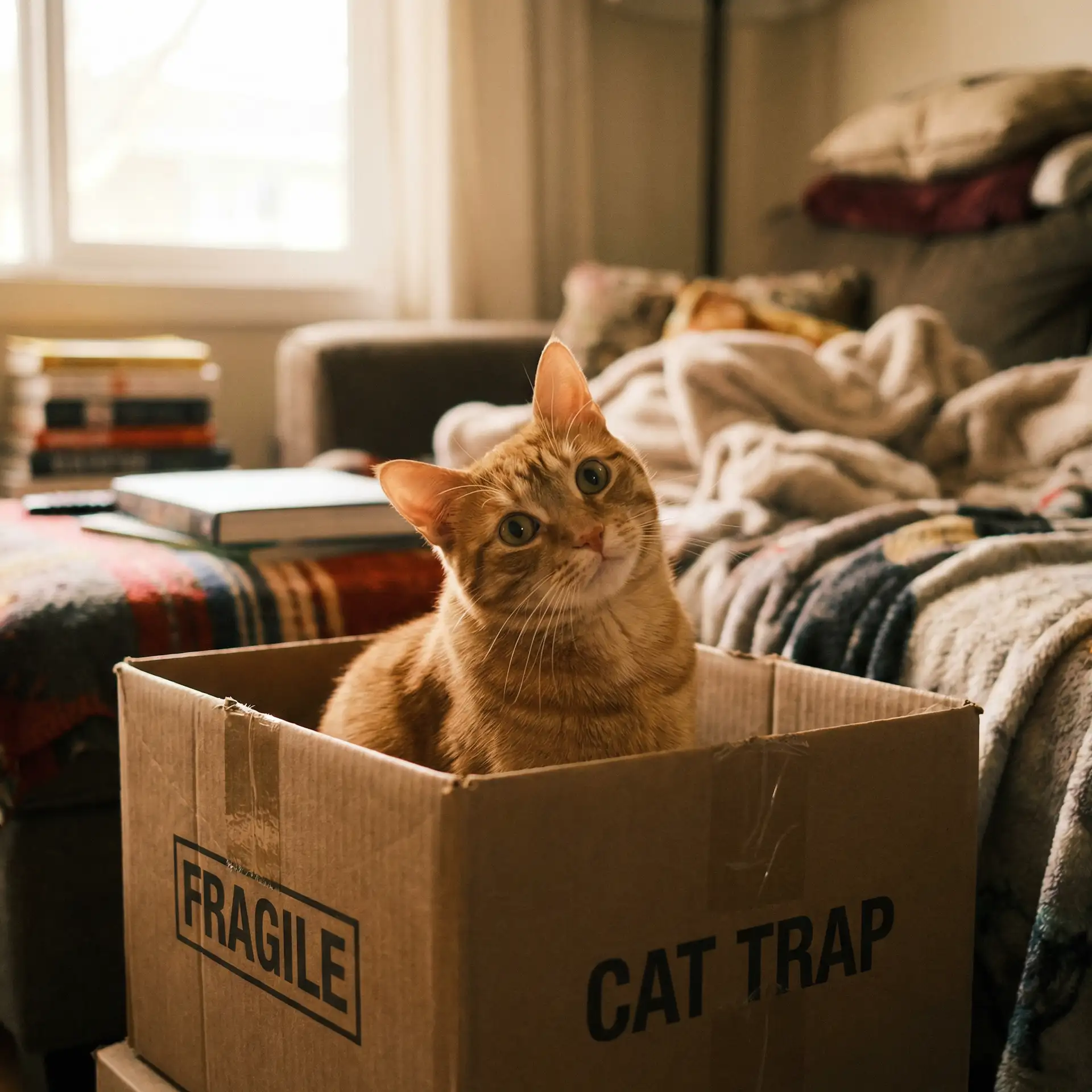 橘猫躲在纸箱里 - 蜡笔小新电影大全