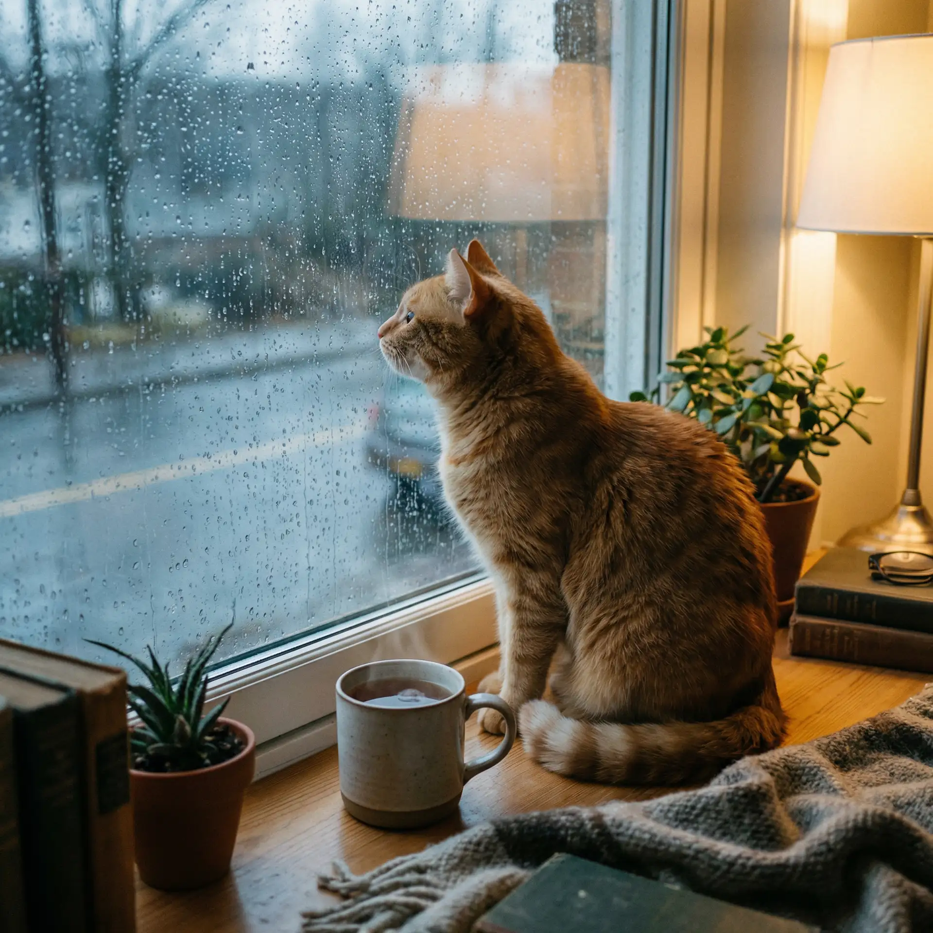 猫咪望着窗外的雨 - 蜡笔小新电影大全
